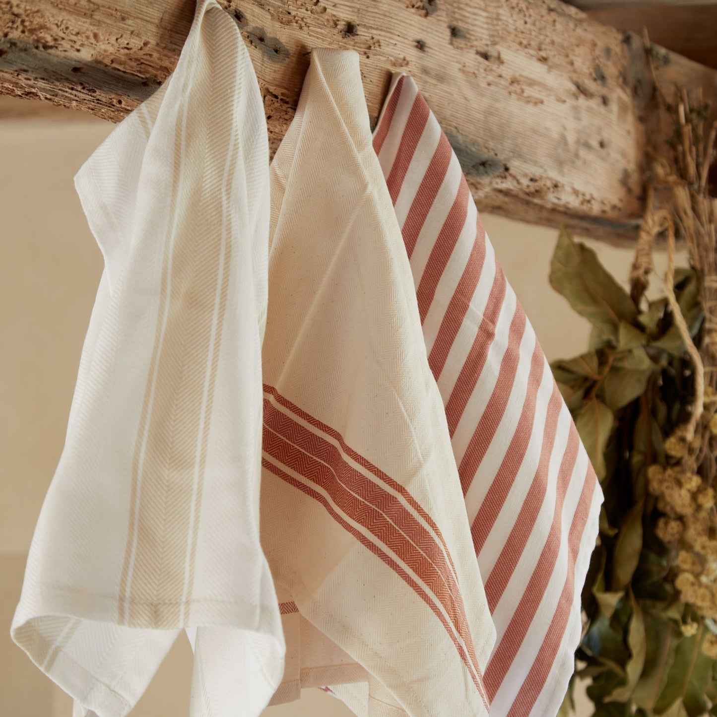 Kitchen Towel Stripes 100% Cotton Cinnamon - Set of 4