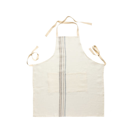 Kitchen Apron 100% Linen Blue Cream