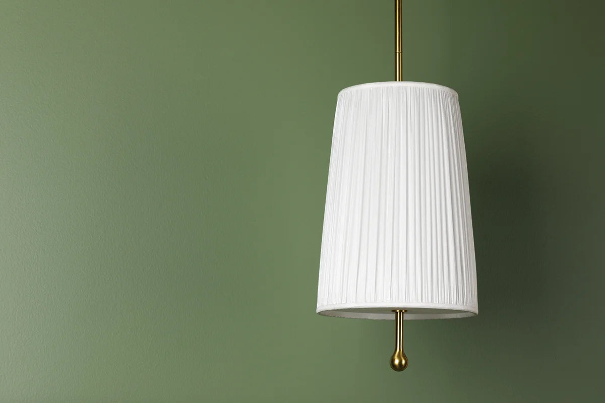 Abigail White Fabric Shade Brass Pendant