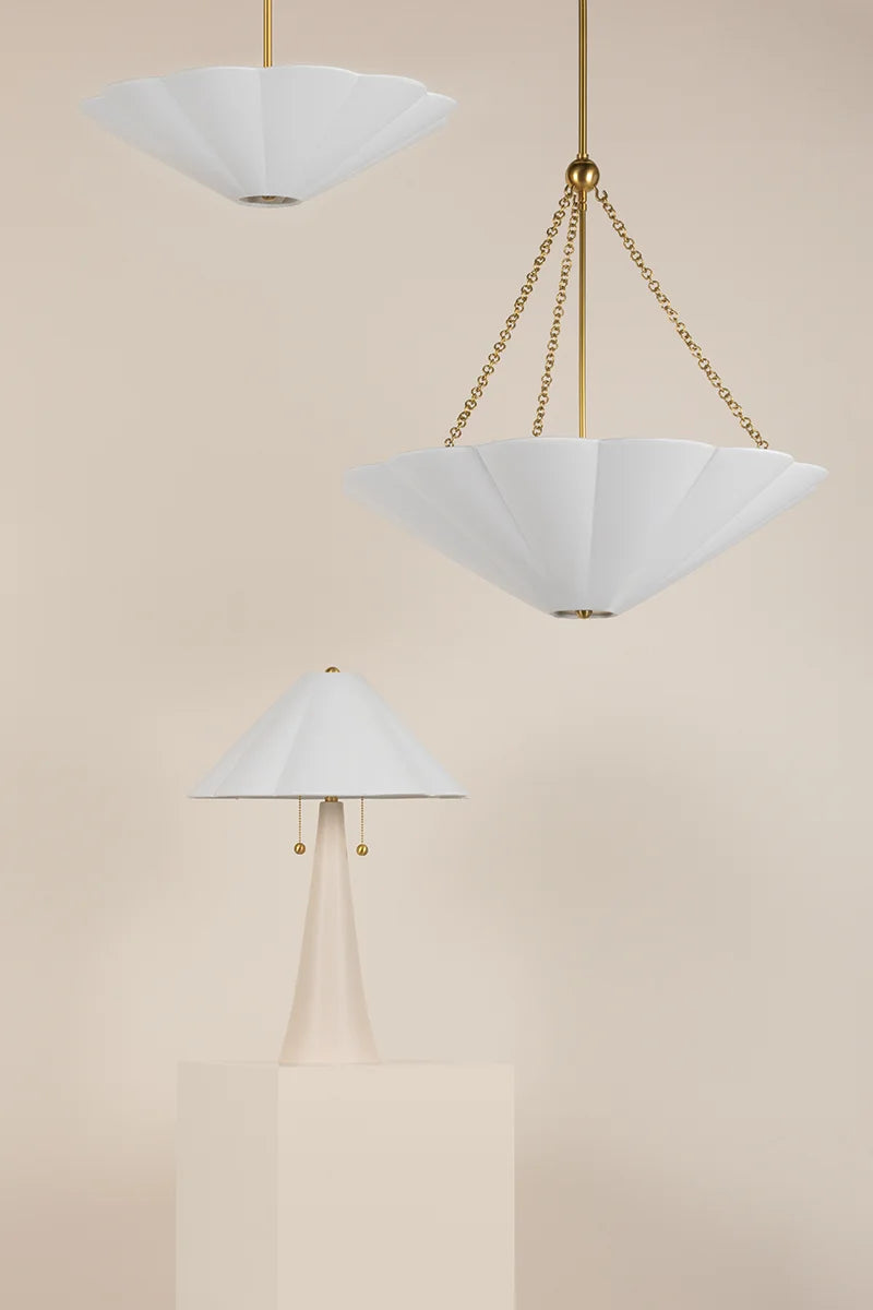 Amar Scalloped Shade White Linen Lamp