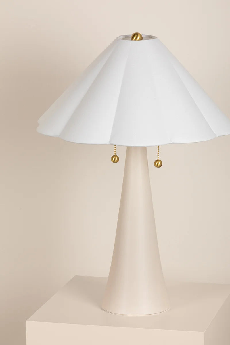 Amar Scalloped Shade White Linen Lamp