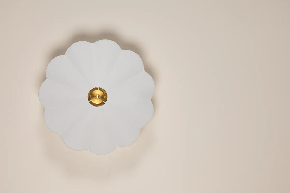 Amar Scalloped Shade White Linen Flush Mount