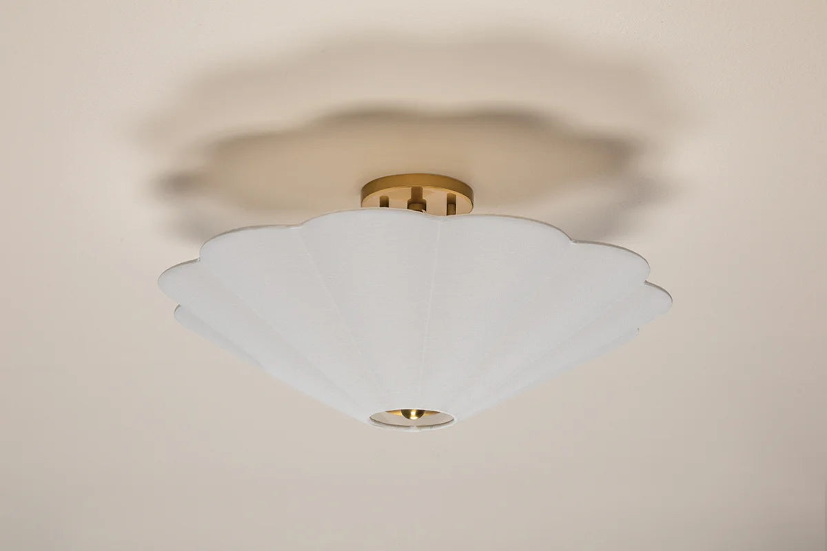 Amar Scalloped Shade White Linen Flush Mount