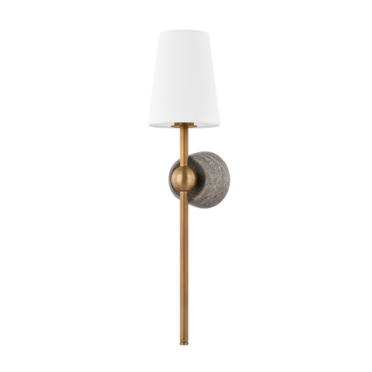 Brass Shade Wall Sconce With Grey Travertine