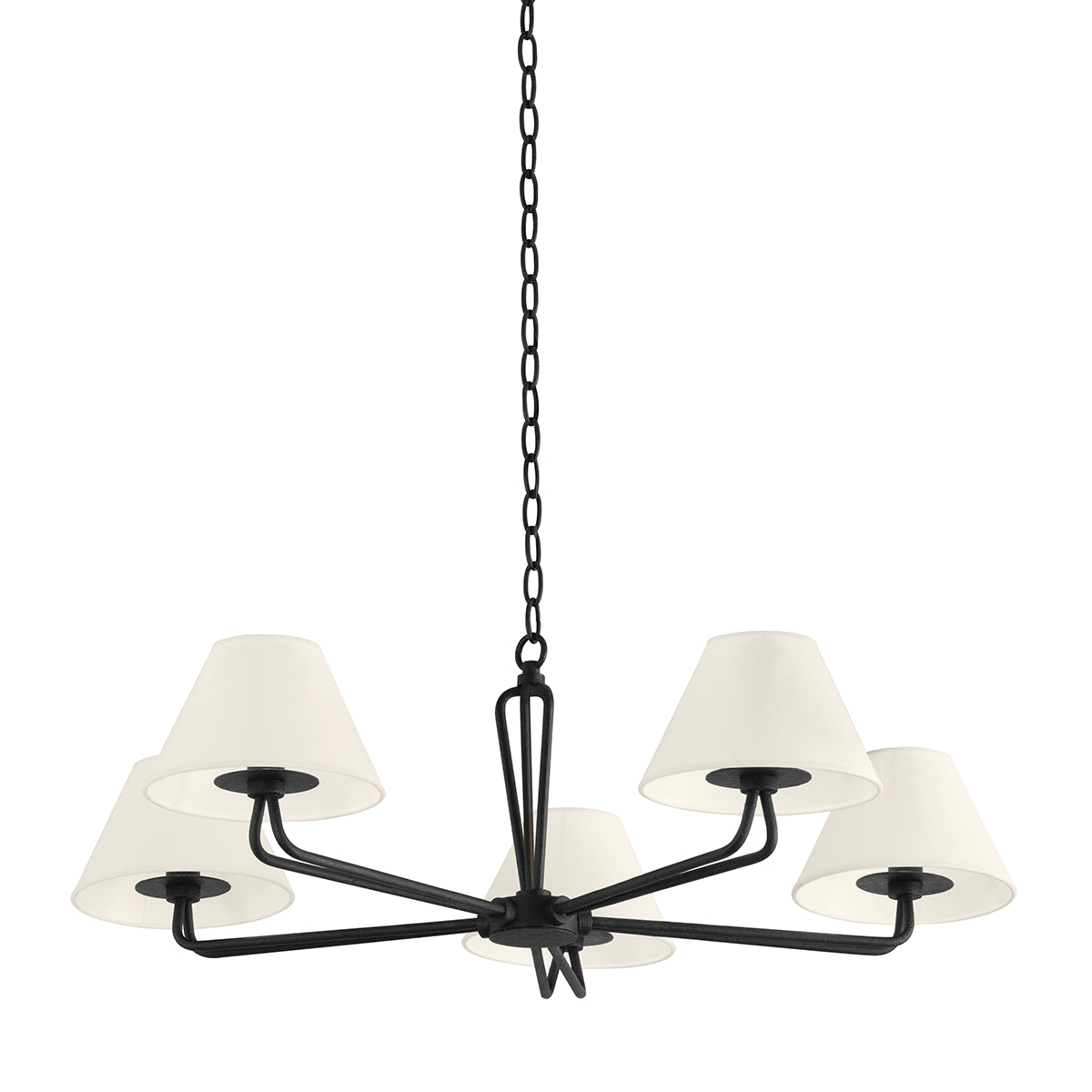 Lido Cream Shade Black Iron Chandelier Small