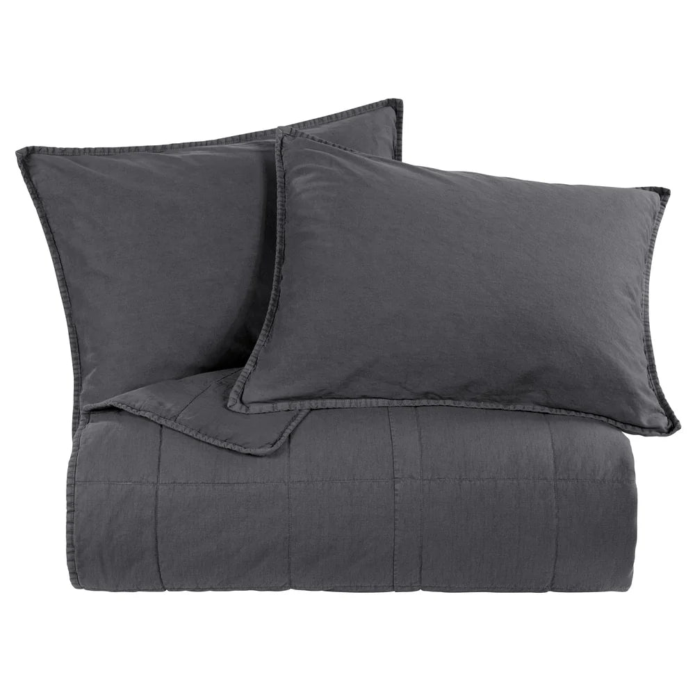 Cotton Stonewashed Canvas Coverlet Charcoal