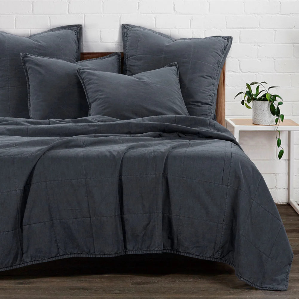 Cotton Stonewashed Canvas Coverlet Charcoal