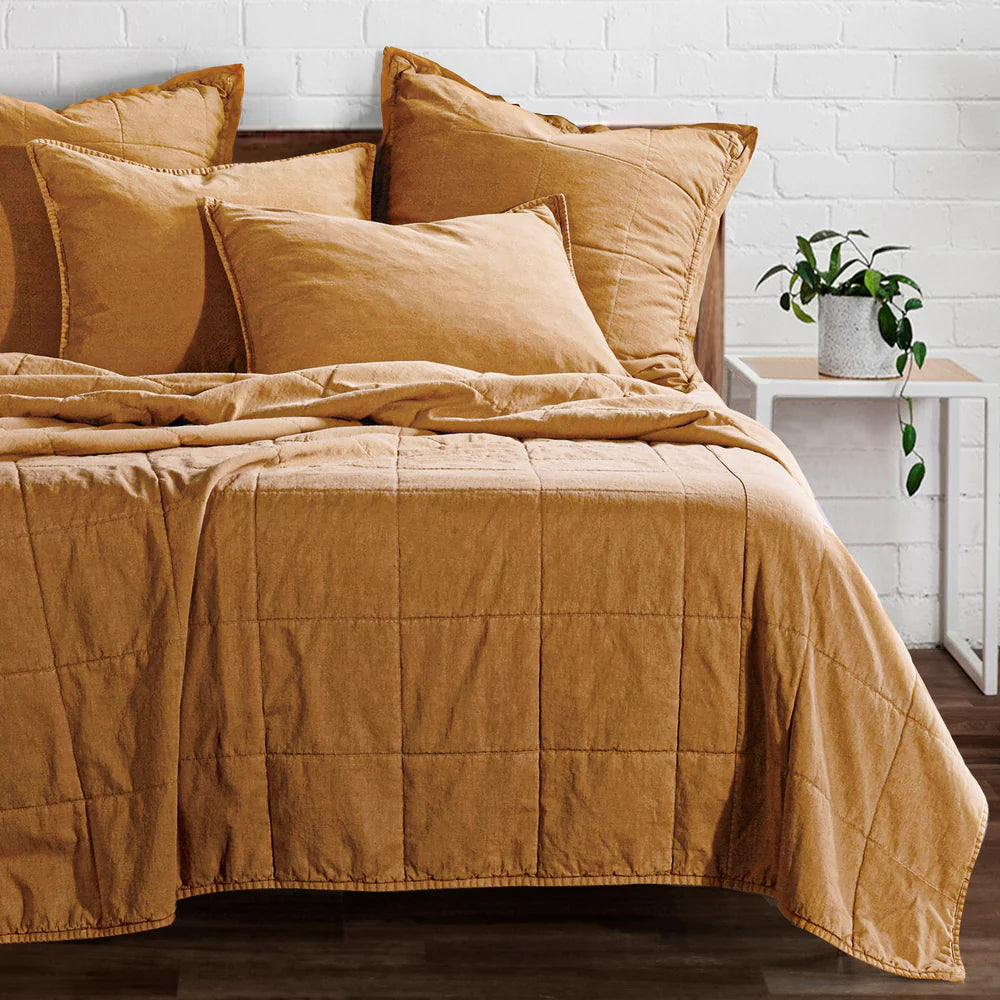 Cotton Stonewashed Canvas Coverlet Terracotta