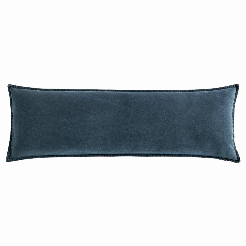 Cotton Stonewashed Canvas Long Lumbar Pillow Denim