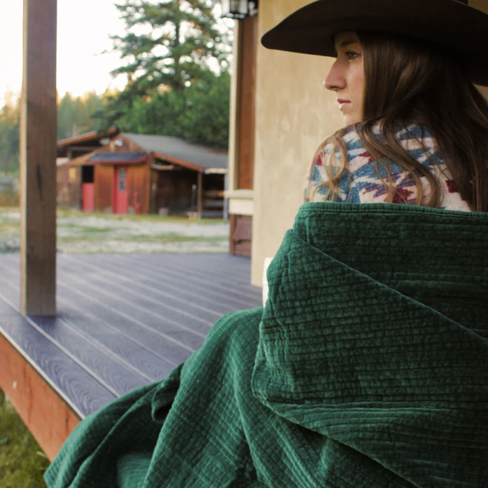 Stonewashed Cotton Velvet Quilt Emerald