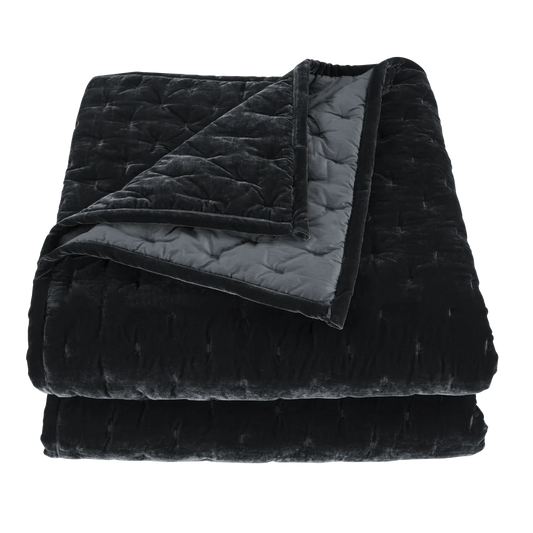 Sienna Faux Silk Velvet Quilt Copper Midnight Black