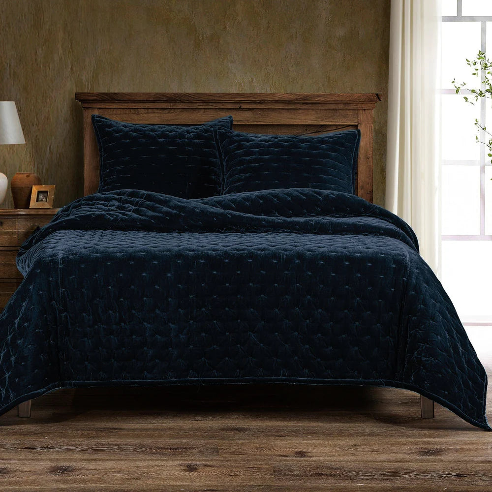 Sienna Faux Silk Velvet Quilt Copper Midnight Blue