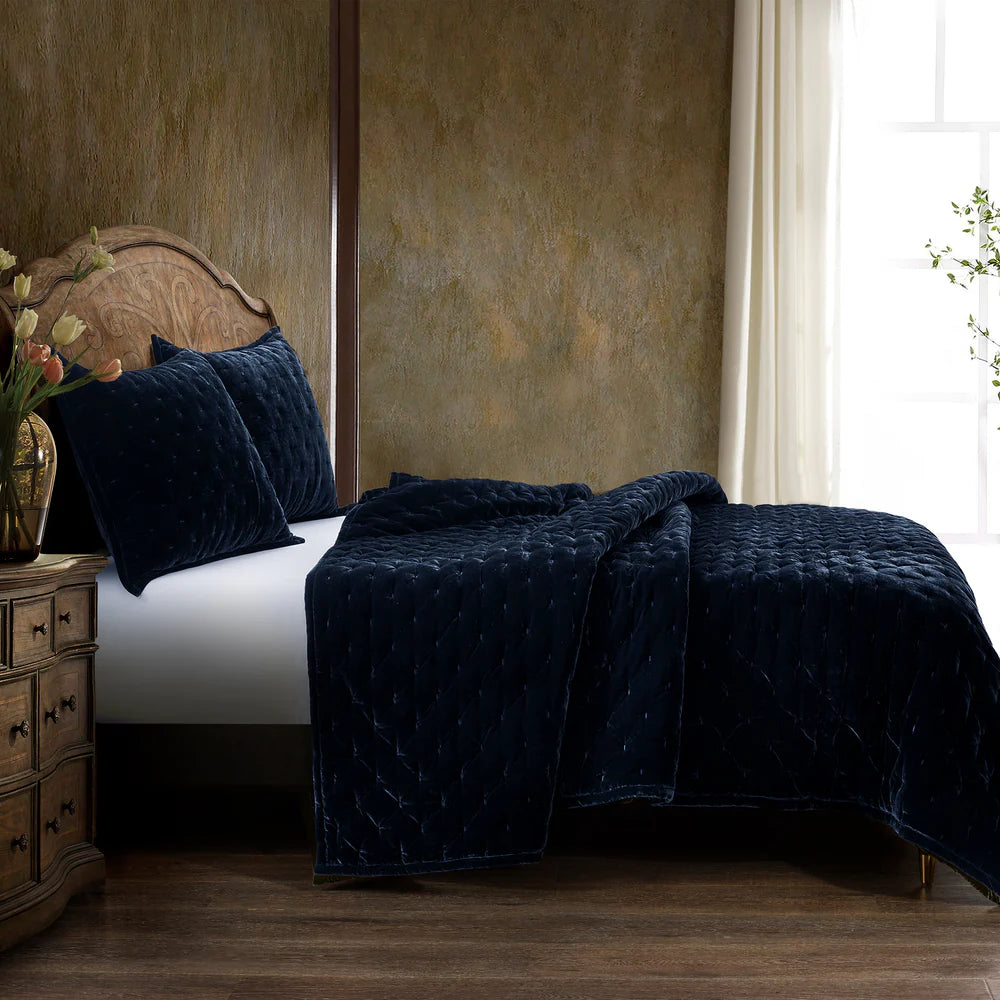 Sienna Faux Silk Velvet Quilt Copper Midnight Blue