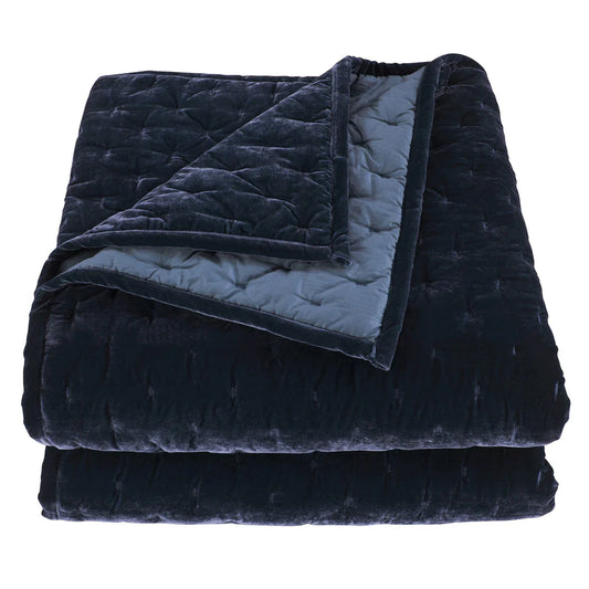 Sienna Faux Silk Velvet Quilt Copper Midnight Blue