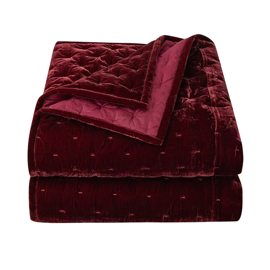 Sienna Faux Silk Velvet Quilt Copper Garnet Red