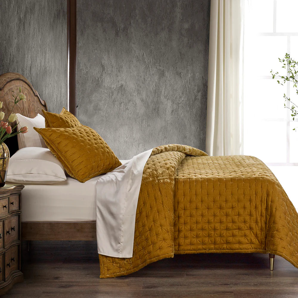 Sienna Faux Silk Velvet Quilt Copper Saffron