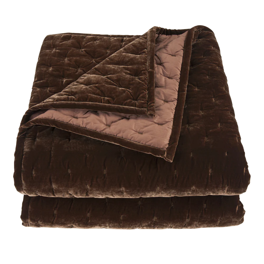 Sienna Faux Silk Velvet Quilt Copper Brown