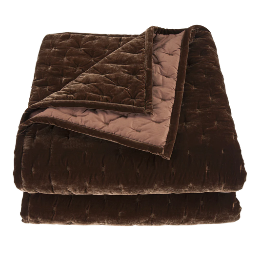 Sienna Faux Silk Velvet Quilt Copper Brown