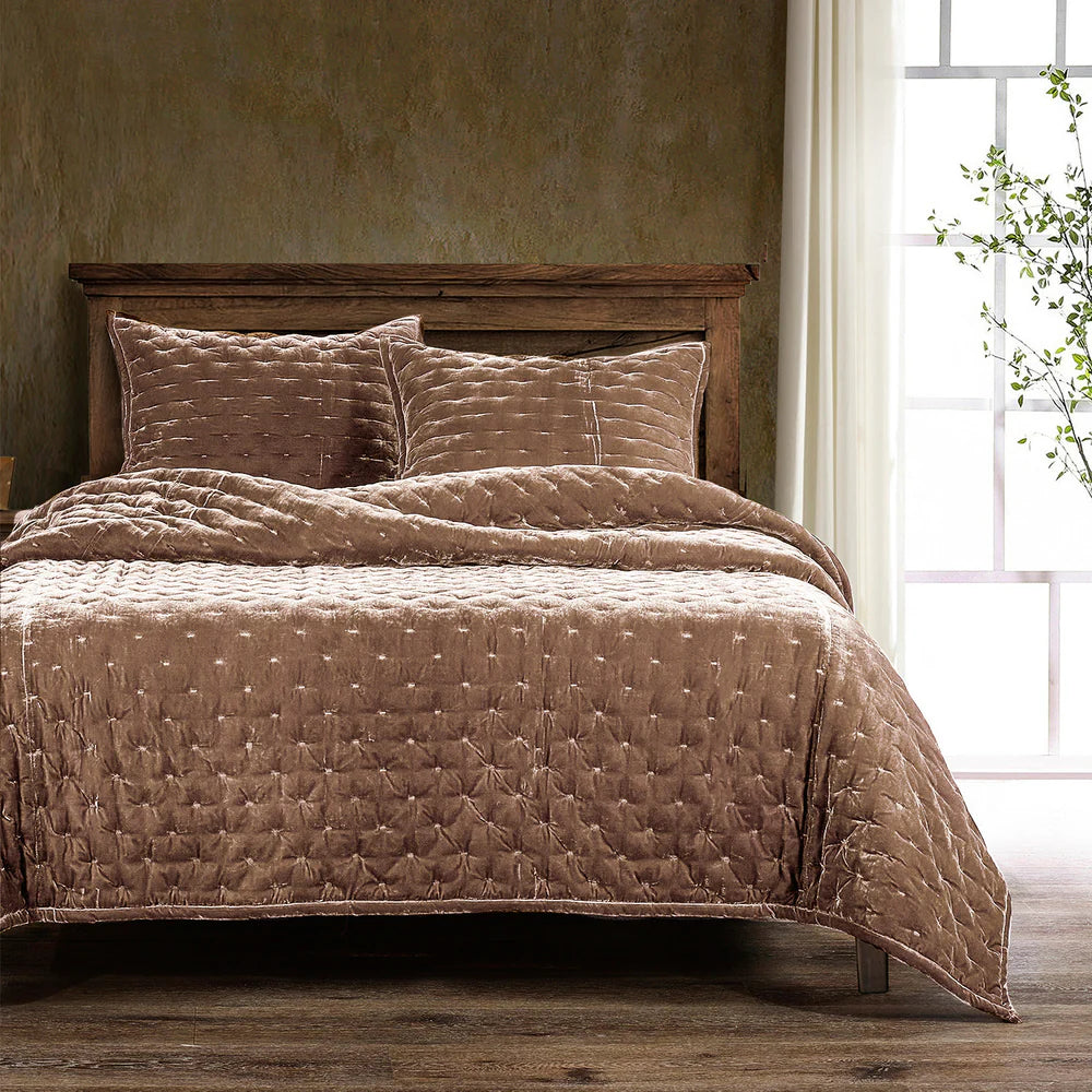 Sienna Faux Silk Velvet Quilt Copper Dusty Rose