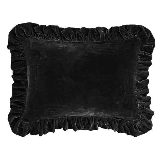 Sienna Faux Silk Velvet Ruffled Dutch Euro Pillow Black