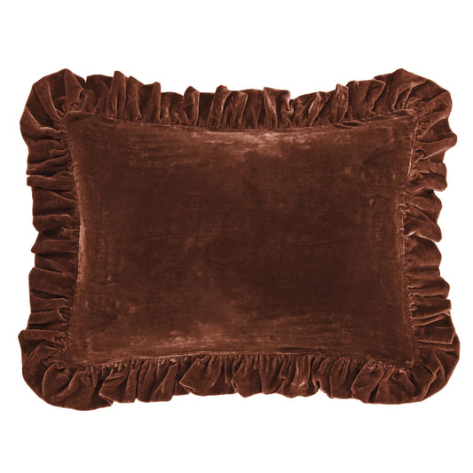 Sienna Faux Silk Velvet Ruffled Dutch Euro Pillow Copper Brown