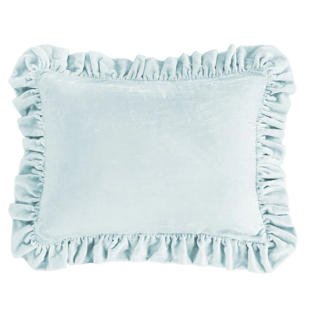 Sienna Faux Silk Velvet Ruffled Dutch Euro Pillow Icy Blue