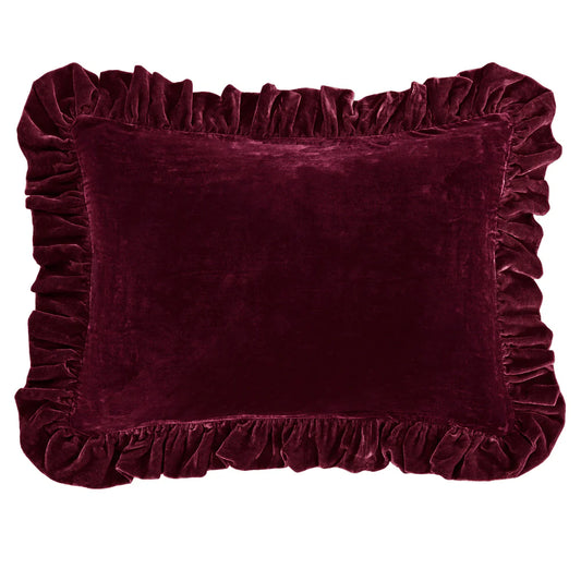 Sienna Faux Silk Velvet Ruffled Dutch Euro Pillow Garnet Red