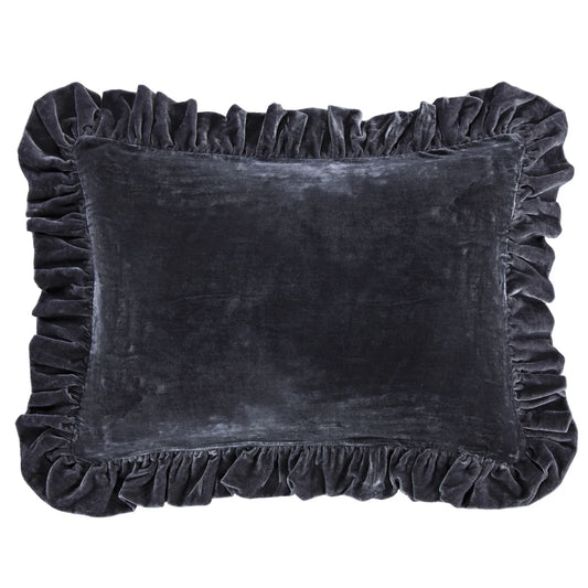 Sienna Faux Silk Velvet Ruffled Dutch Euro Pillow Dark Slate