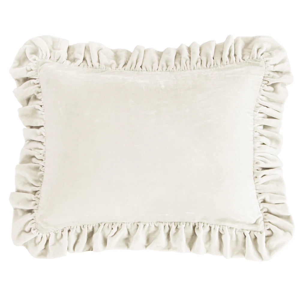 Sienna Faux Silk Velvet Ruffled Dutch Euro Pillow Stone