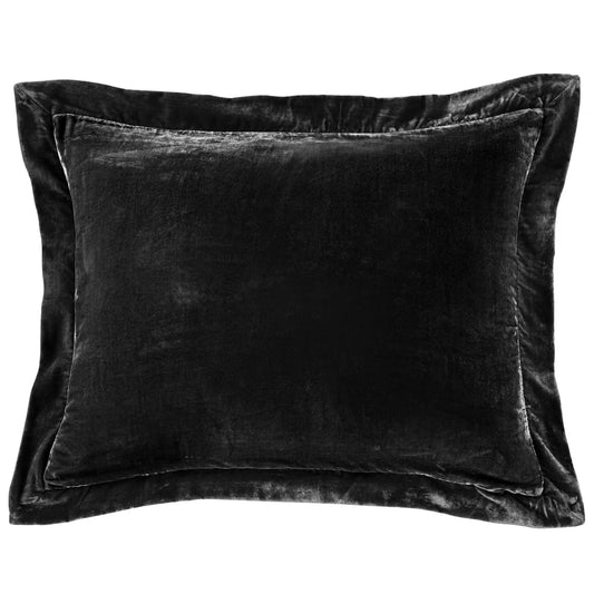 Sienna Faux Silk Velvet Flanged Dutch Euro Pillow Black