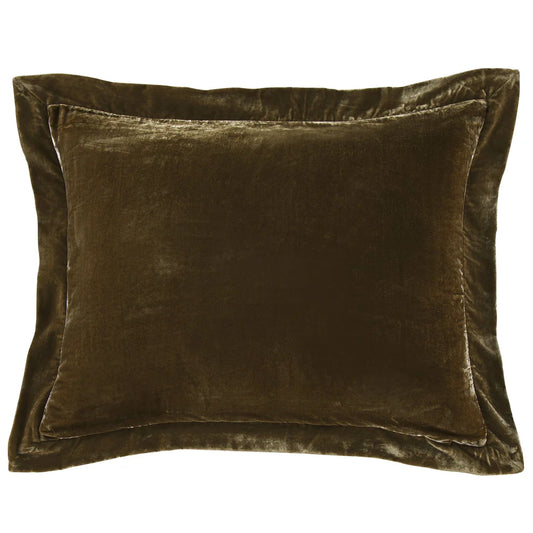 Sienna Faux Silk Velvet Flanged Dutch Euro Pillow Copper Green Ochre