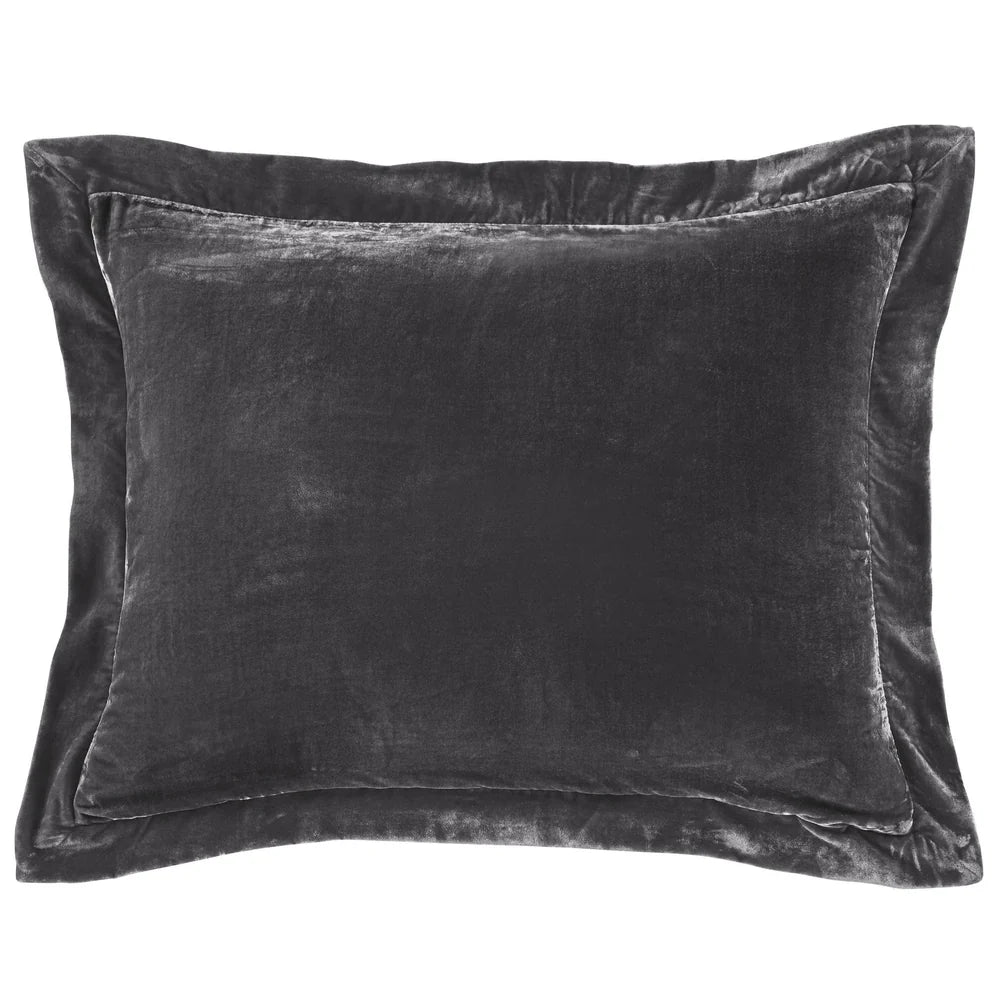 Sienna Faux Silk Velvet Flanged Dutch Euro Pillow Dark Slate