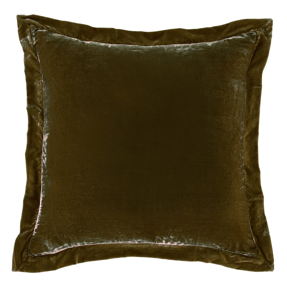 Sienna Faux Silk Velvet Flanged Euro Sham Green Ochre