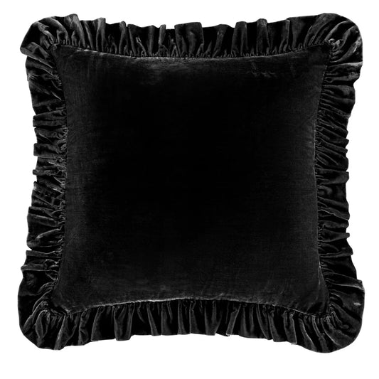 Sienna Faux Silk Velvet Ruffled Euro Sham Black