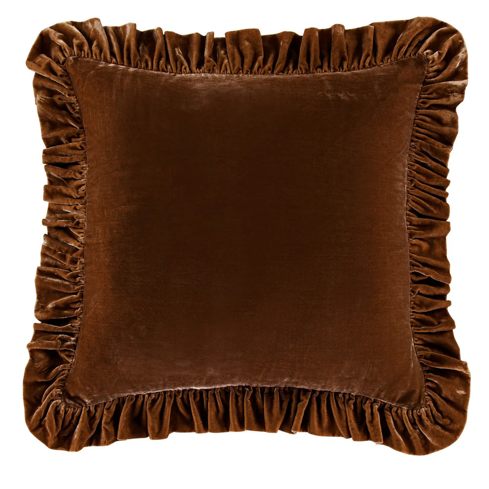 Sienna Faux Silk Velvet Ruffled Euro Sham Copper Brown