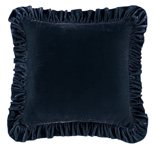 Sienna Faux Silk Velvet Ruffled Euro Sham Midnight Blue