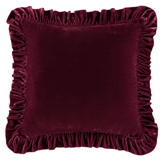 Sienna Faux Silk Velvet Ruffled Euro Sham Garnet Red