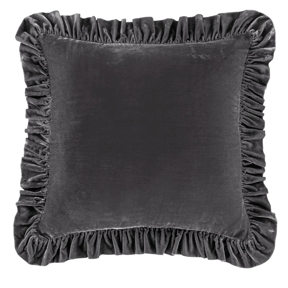 Sienna Faux Silk Velvet Ruffled Euro Sham Dark Slate