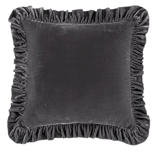 Sienna Faux Silk Velvet Ruffled Euro Sham Dark Slate