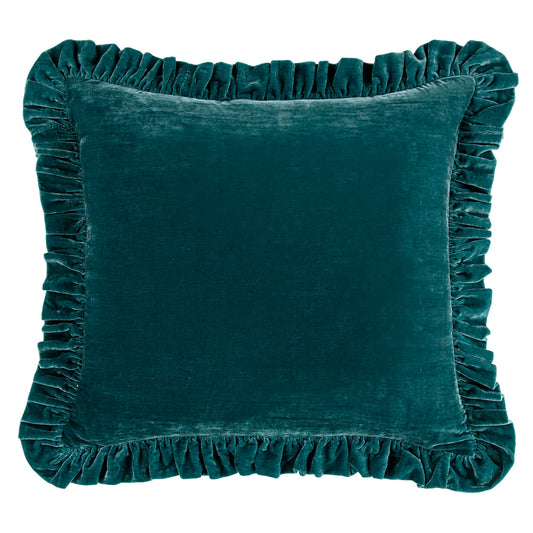 Sienna Faux Silk Velvet Ruffled Euro Sham Teal