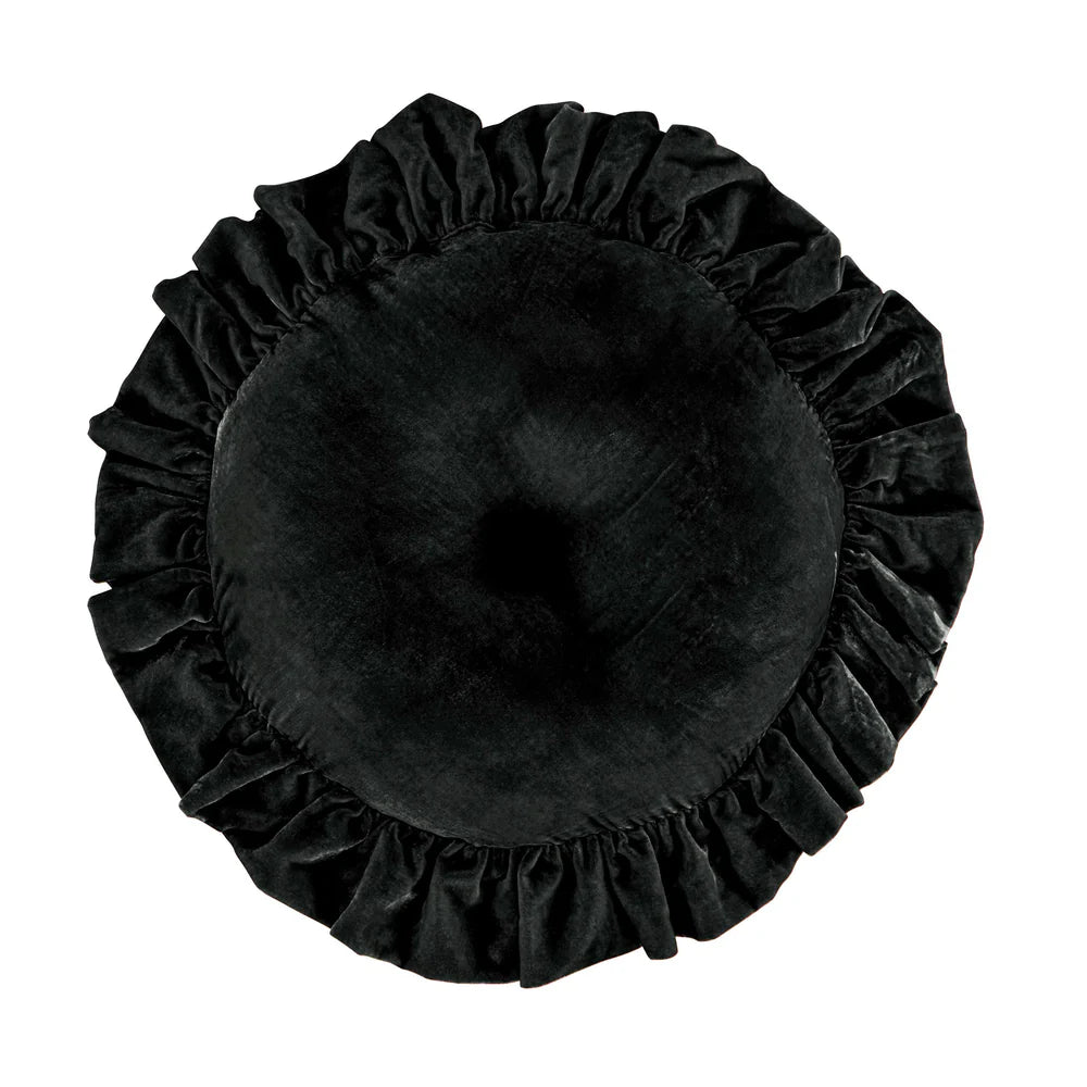 Sienna Faux Silk Velvet Round Pillow Black