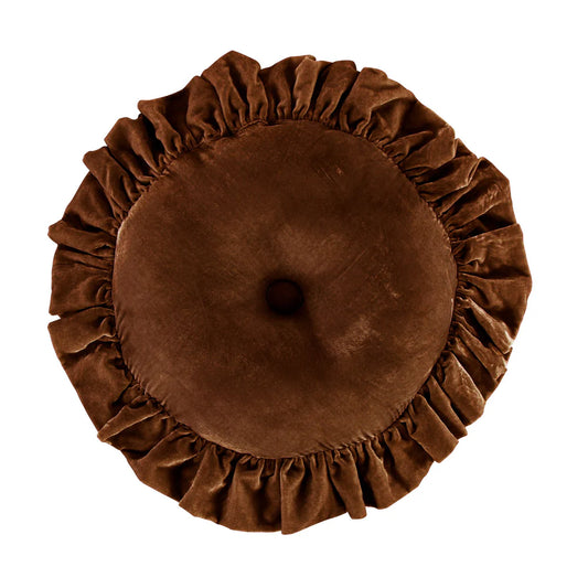 Sienna Faux Silk Velvet Round Pillow Copper Brown