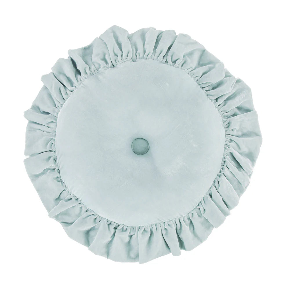 Sienna Faux Silk Velvet Round Pillow Icy Blue