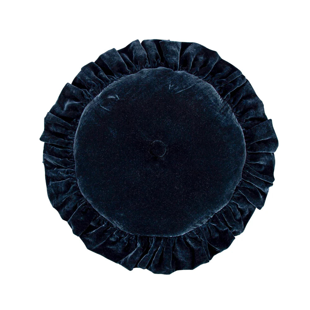 Sienna Faux Silk Velvet Round Pillow Midnight Blue