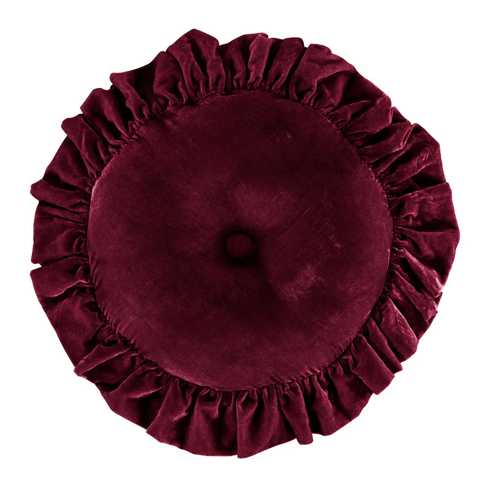 Sienna Faux Silk Velvet Round Pillow Garnet Red