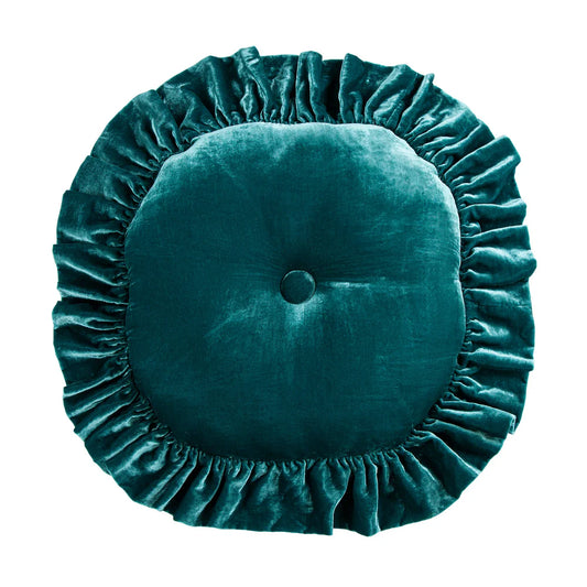 Sienna Faux Silk Velvet Round Pillow Teal