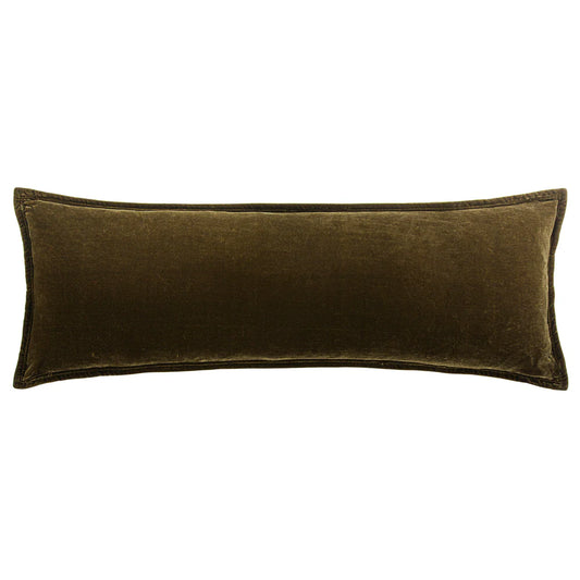 Sienna Faux Silk Velvet Long Lumbar Pillow Green Ochre