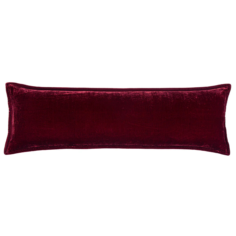 Sienna Faux Silk Velvet Long Lumbar Pillow Red Garnet