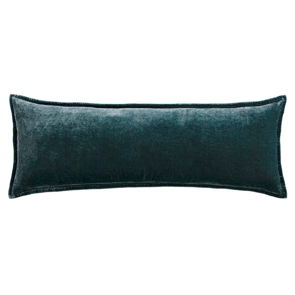 Sienna Faux Silk Velvet Long Lumbar Pillow Storm Blue