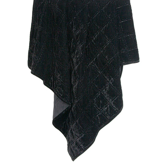 Sienna Faux Silk Velvet Double Box Stitch Throw Black